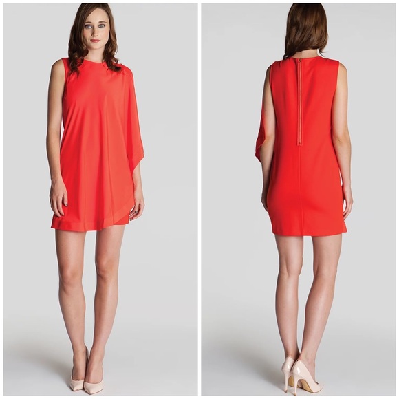 🌹 Ted Baker London, Bolty Bright Red Asymmetrical Side-Draped Tunic Dress - Picture 10 of 16